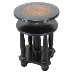 Antique Adjustable Piano Stool Leather Seat Black Wood, 1910's, Czechoslovakia