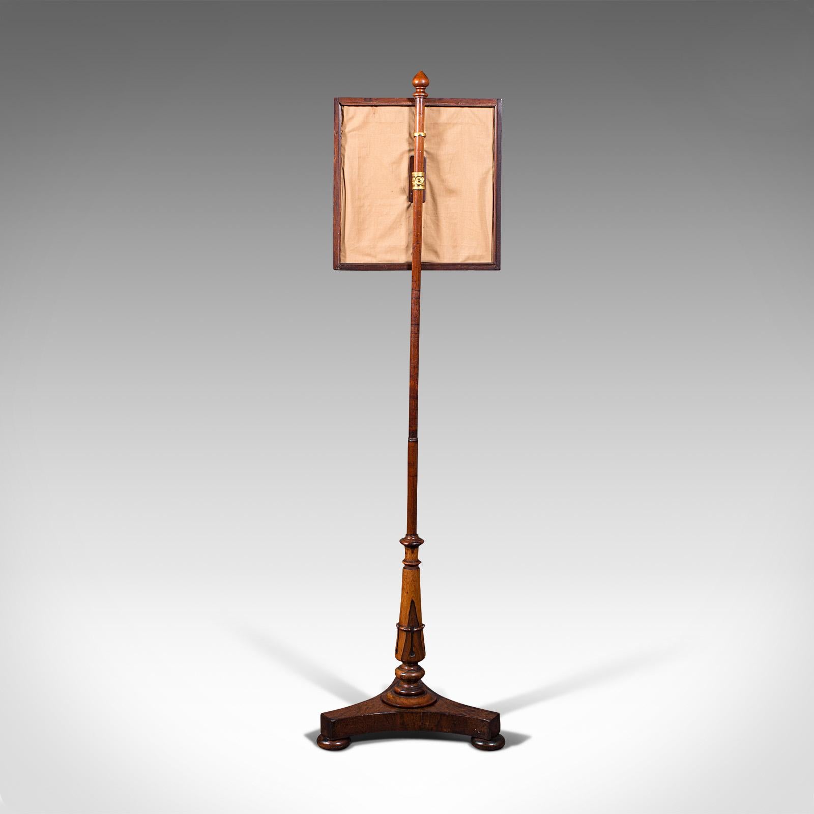 Wood Antique Adjustable Pole Screen, English, Fireside Panel, Tapestry, Regency, 1820