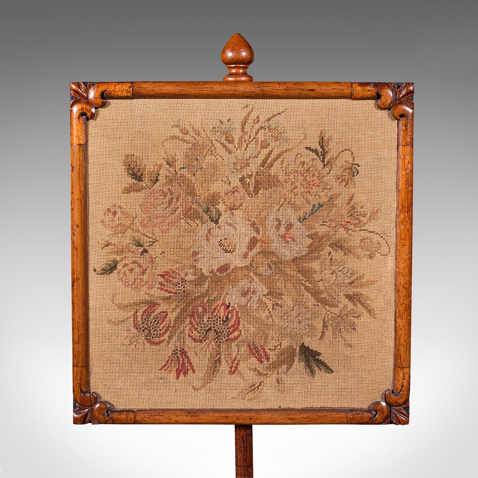Antique Adjustable Pole Screen, English, Fireside Panel, Tapestry, Regency, 1820 2