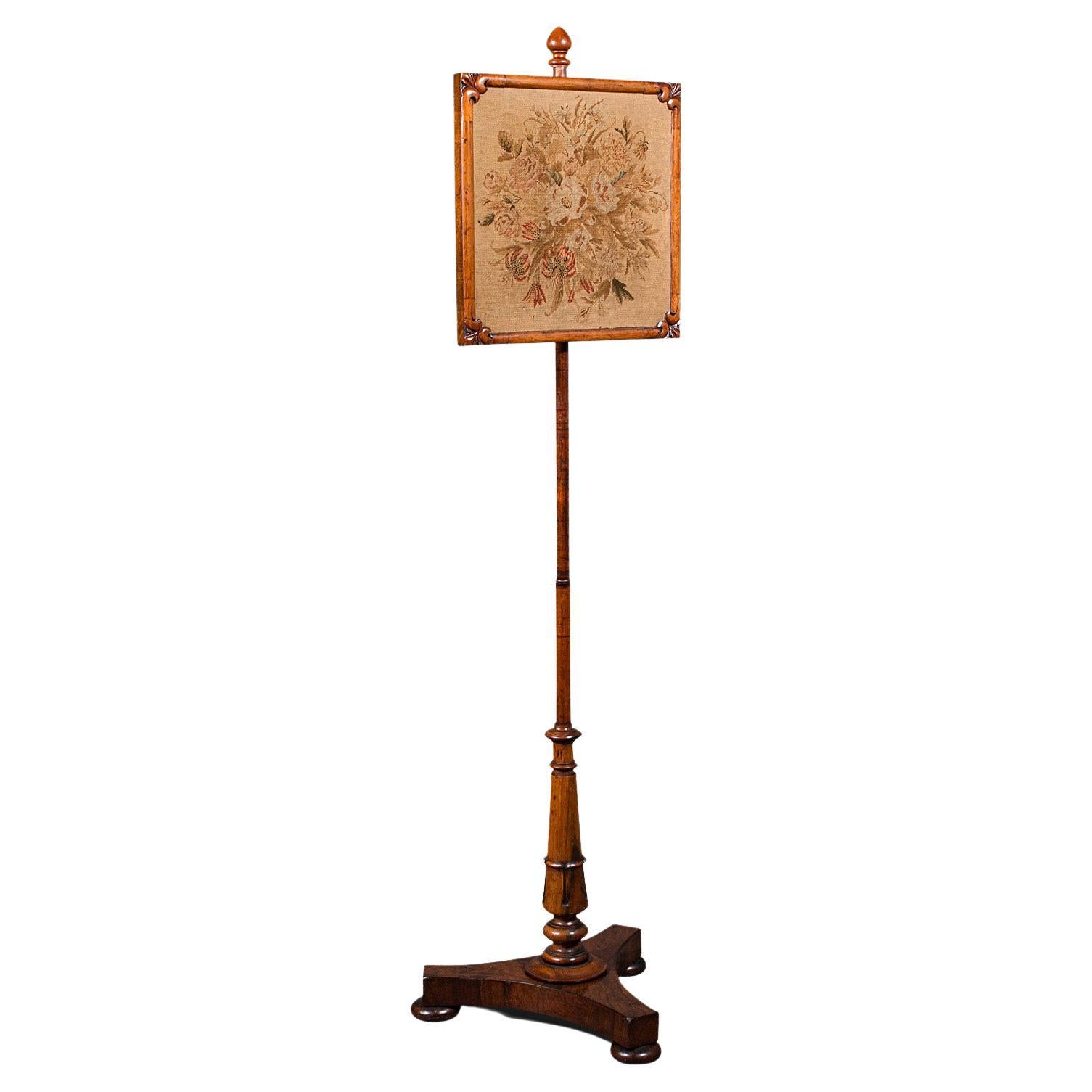 Antique Adjustable Pole Screen, English, Fireside Panel, Tapestry, Regency, 1820