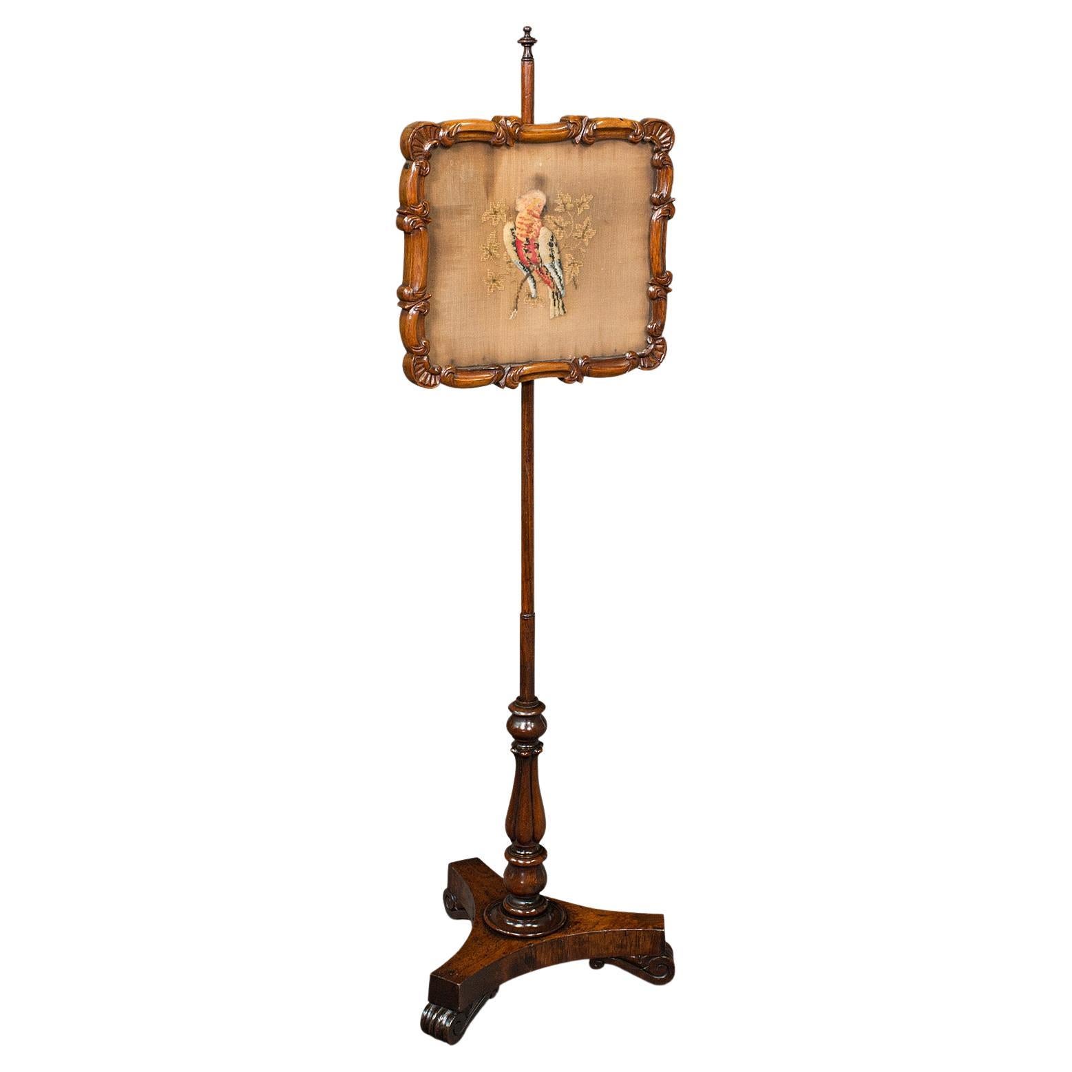 Antique Adjustable Pole Screen, English, Fireside Shield, Regency, circa 1820