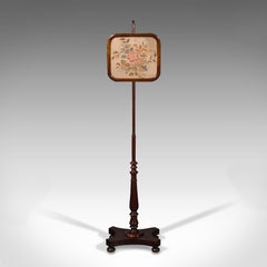 Antique Adjustable Pole Screen, English, Needlepoint, Fire Shield, Regency, 1830