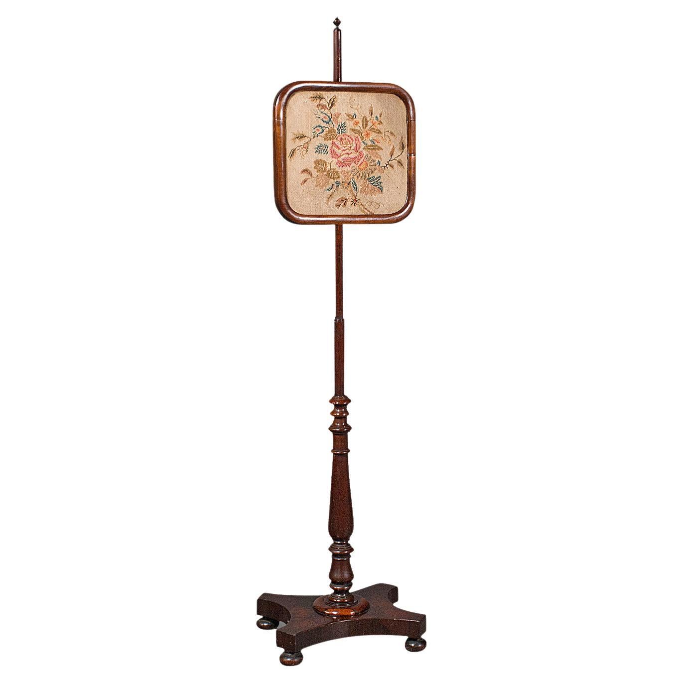 Antique Adjustable Pole Screen, English, Needlepoint, Fire Shield, Regency, 1830 For Sale