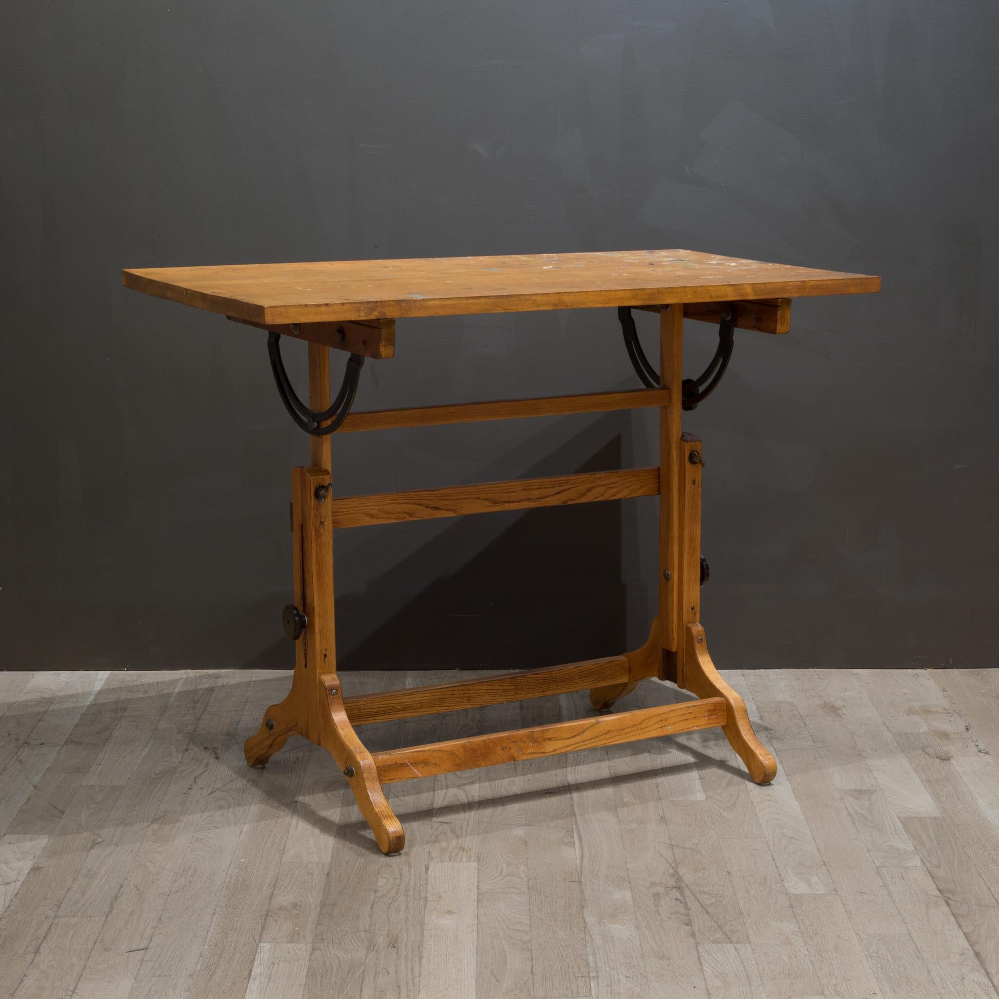 Industrial Antique Adjustable Redwood and Oak Drafting Table c.1930-1940