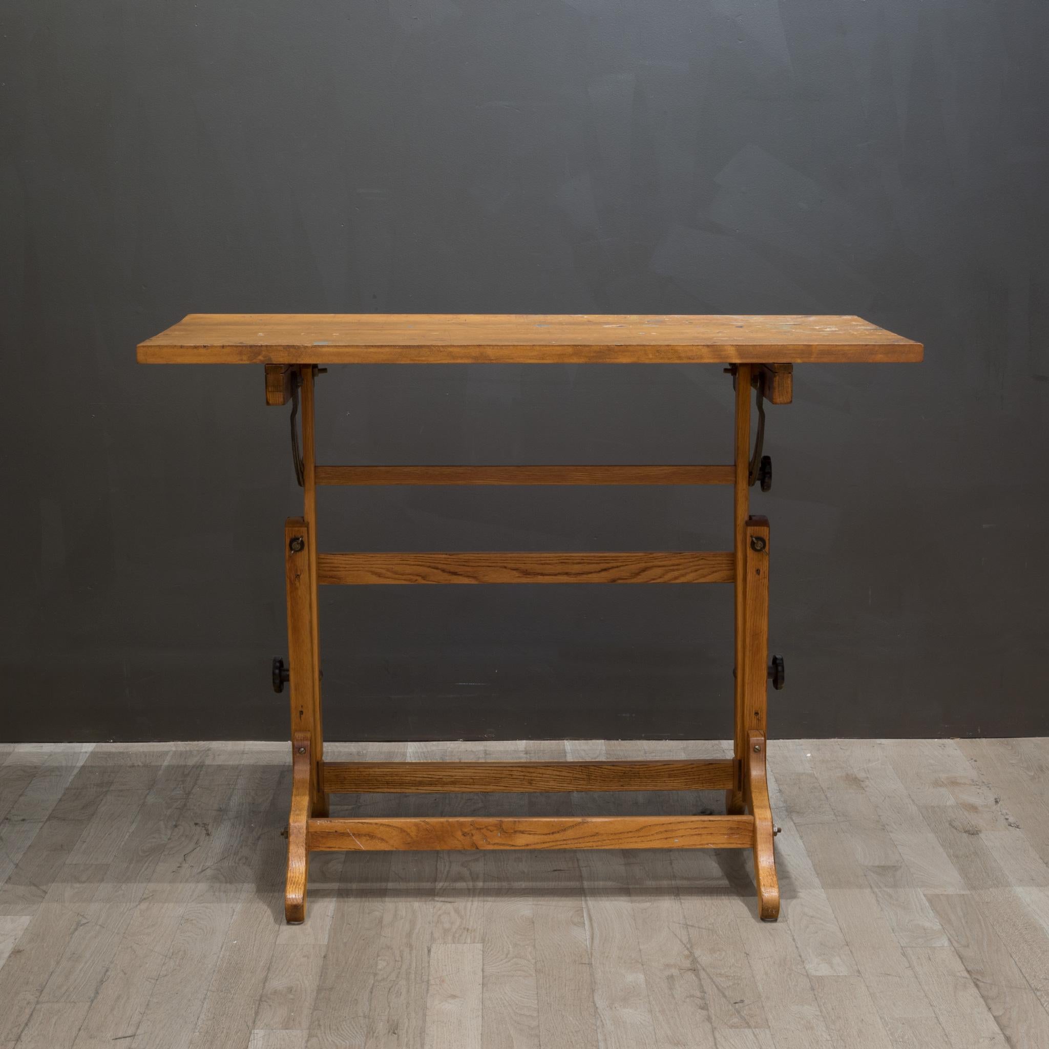 American Antique Adjustable Redwood and Oak Drafting Table c.1930-1940