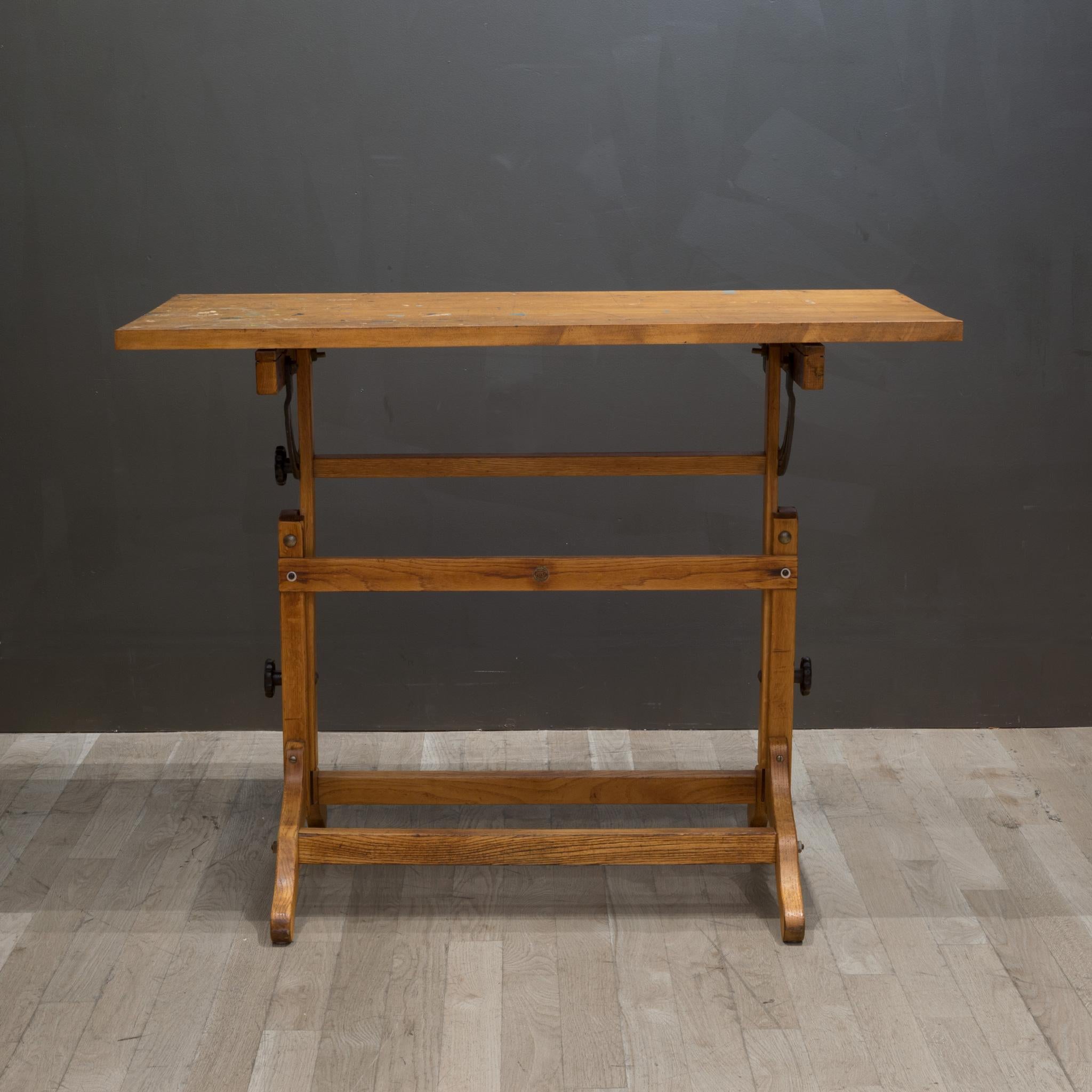 Antique Adjustable Redwood and Oak Drafting Table c.1930-1940 In Good Condition In San Francisco, CA