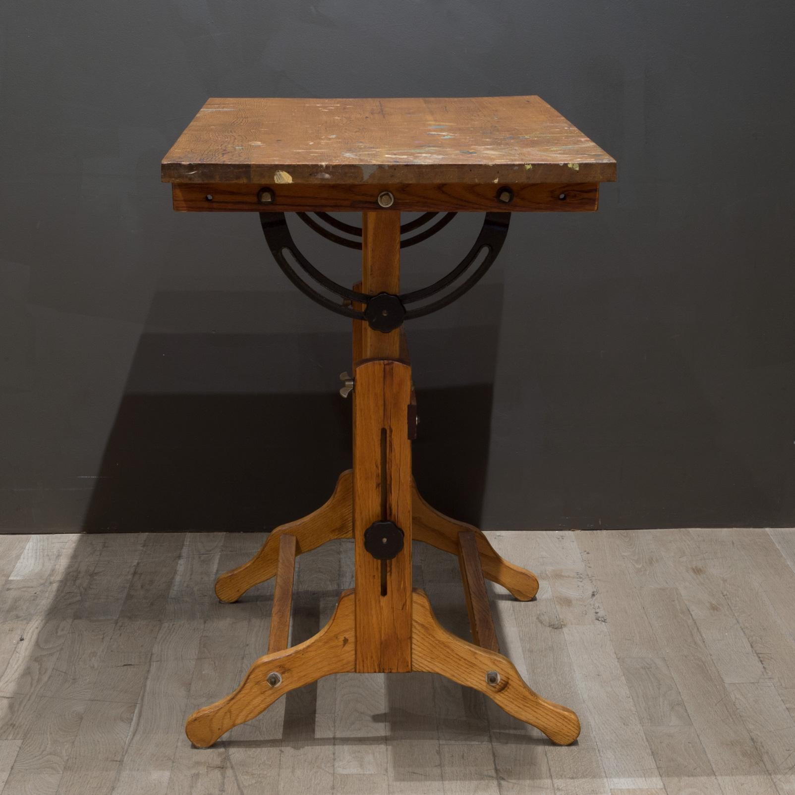 20th Century Antique Adjustable Redwood and Oak Drafting Table c.1930-1940