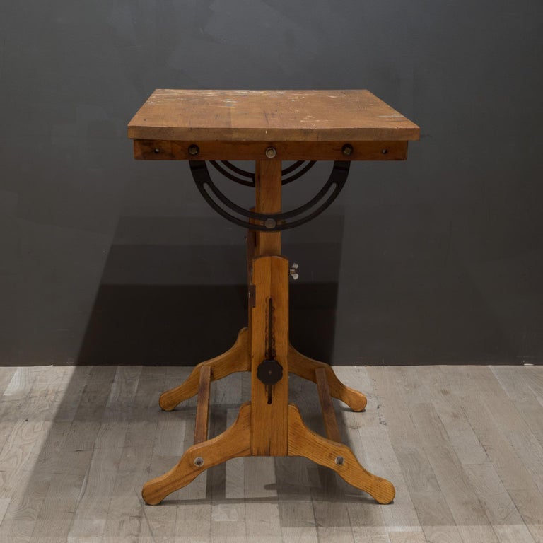 Antique Adjustable Redwood and Oak Drafting Table c.19301940 For Sale