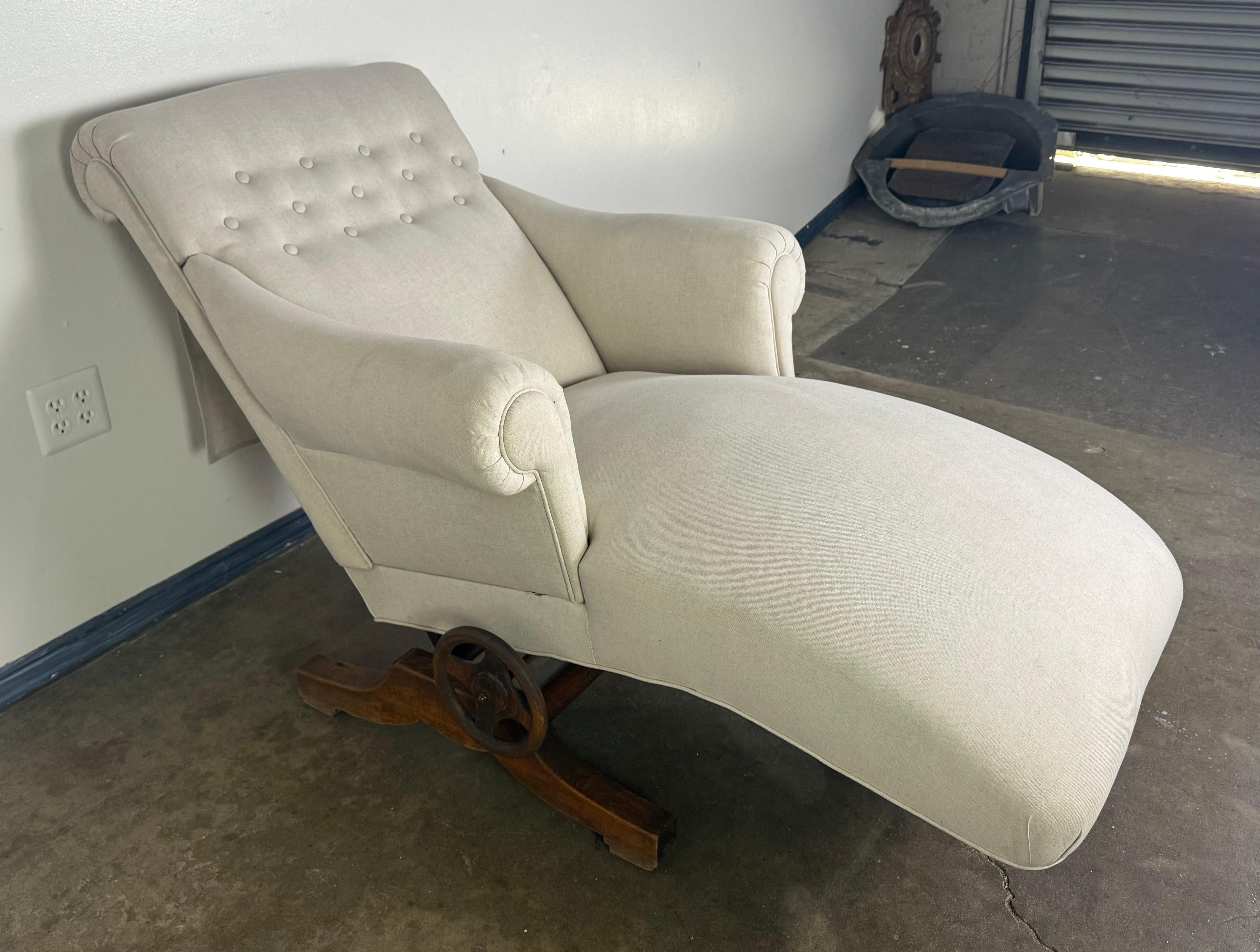 Antique Adjustable Sherz Lounge Chair

A beautifully restored Sherz lounge chair, an iconic 19th-century adjustable reclining chaise originally designed for therapeutic relaxation and convalescence.

This piece features a mechanical reclining
