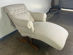 Victorian Style Adjustable Sherz Lounge Chair, Wood & Linen, France