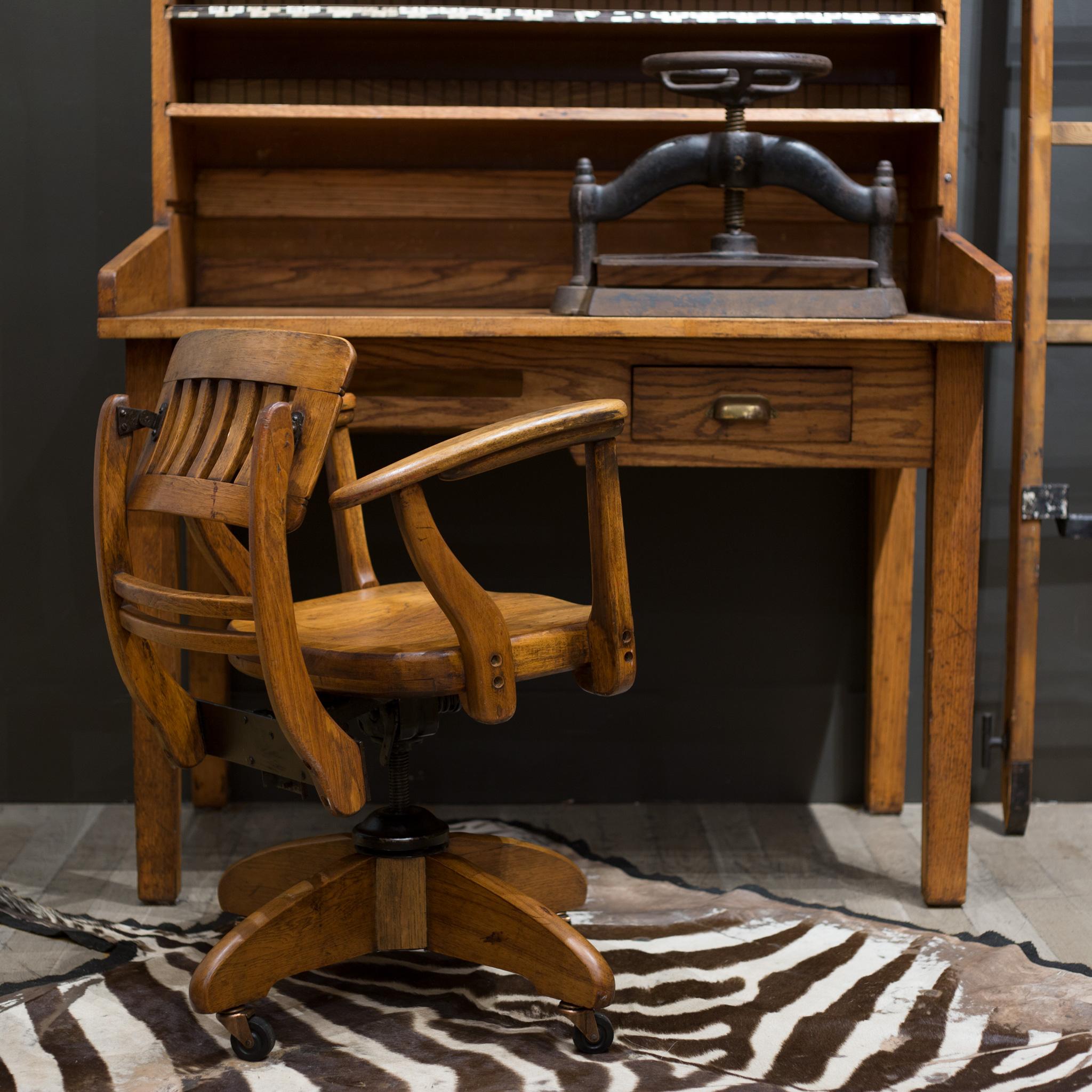 Antique Adjustable Swivel Oak Desk Chair c.1940 at 1stDibs