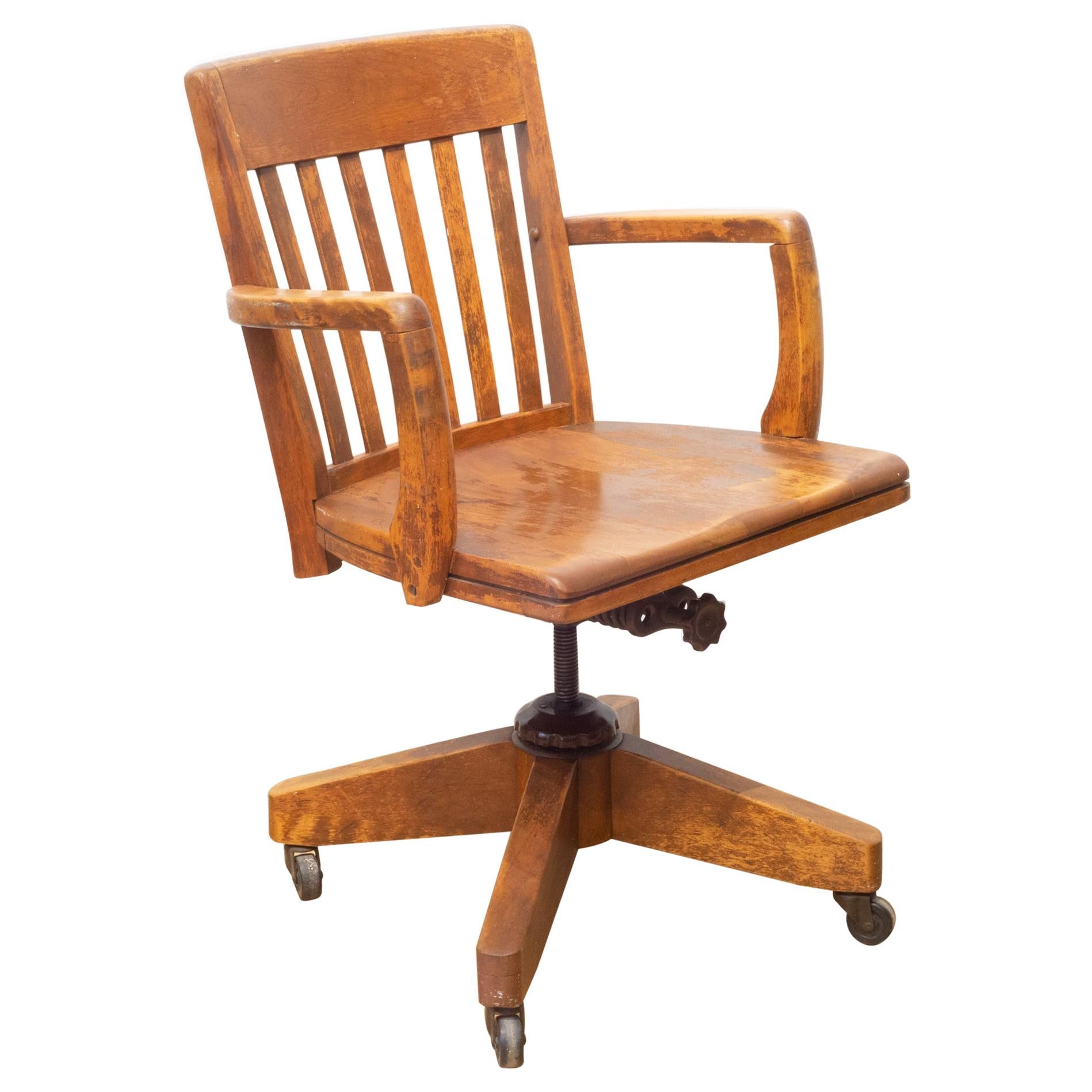 Antique Adjustable Swivel Oak Desk Chair, c.1950