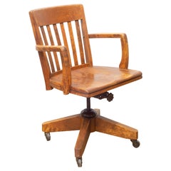 Antique Adjustable Swivel Oak Desk Chair, c.1950
