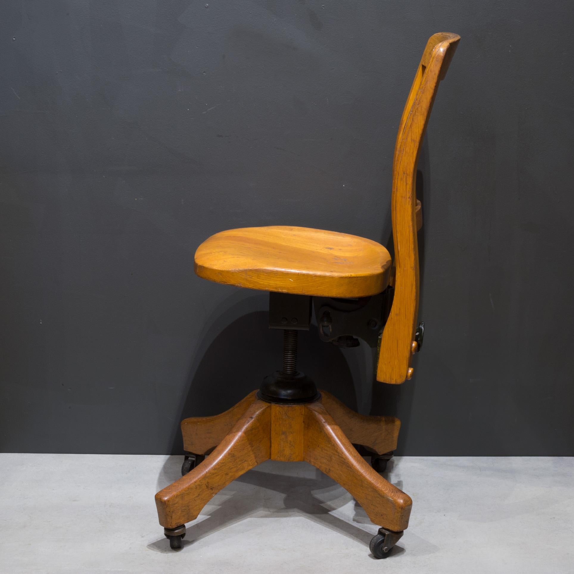 Cast Antique Adjustable Swivel Oak Desk Chair, circa 1930-1940