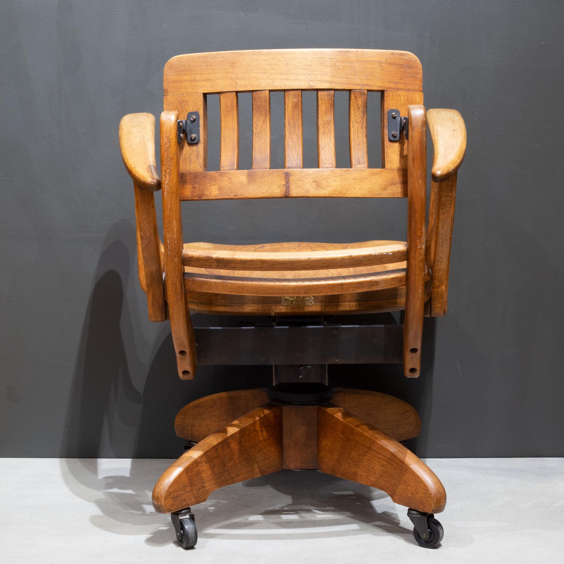 Industrial Rare Antique Adjustable Swivel Oak Desk Chair with Floating Back Rest c.1926