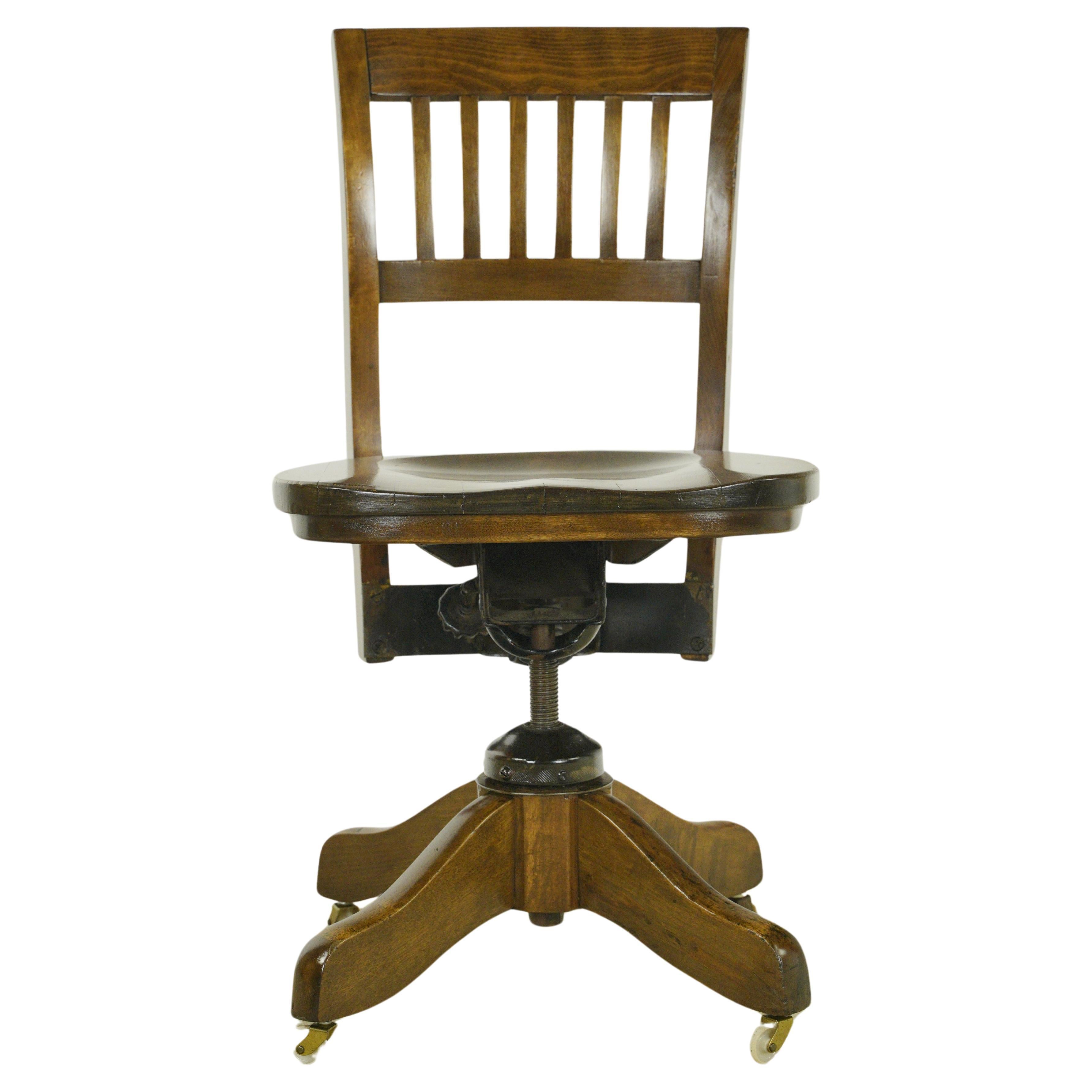 Antique Adjustable Swivel Oak Office Chair