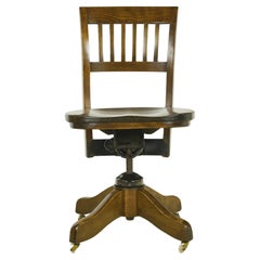 Antique Adjustable Swivel Oak Office Chair