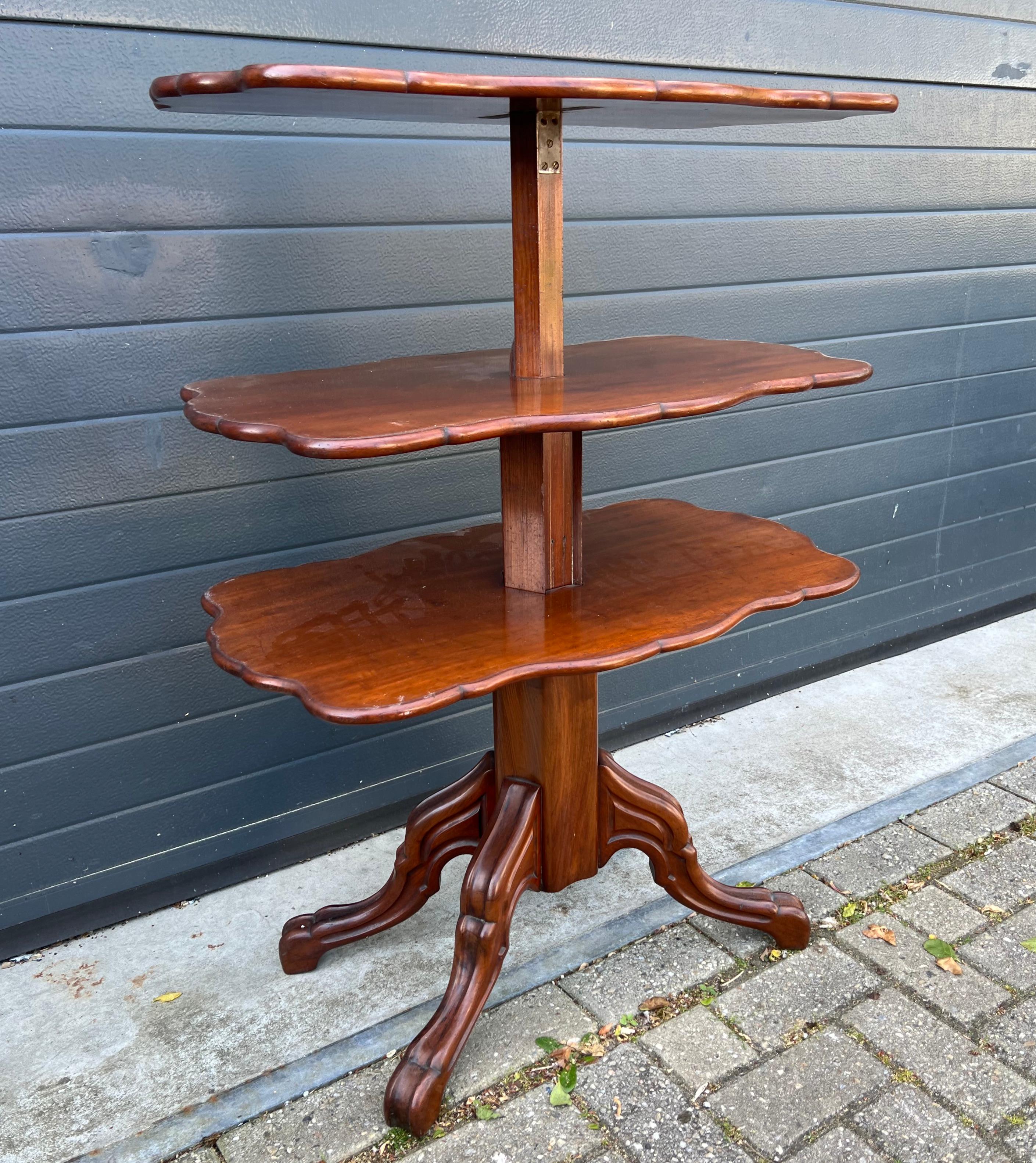 Extraordinary, handcrafted antique wooden dumbwaiter table, England.

This amazing quality and excellent condition table is another great example of the level of the workmanship that had been achieved in Europe in the late 1800s. All handcrafted and