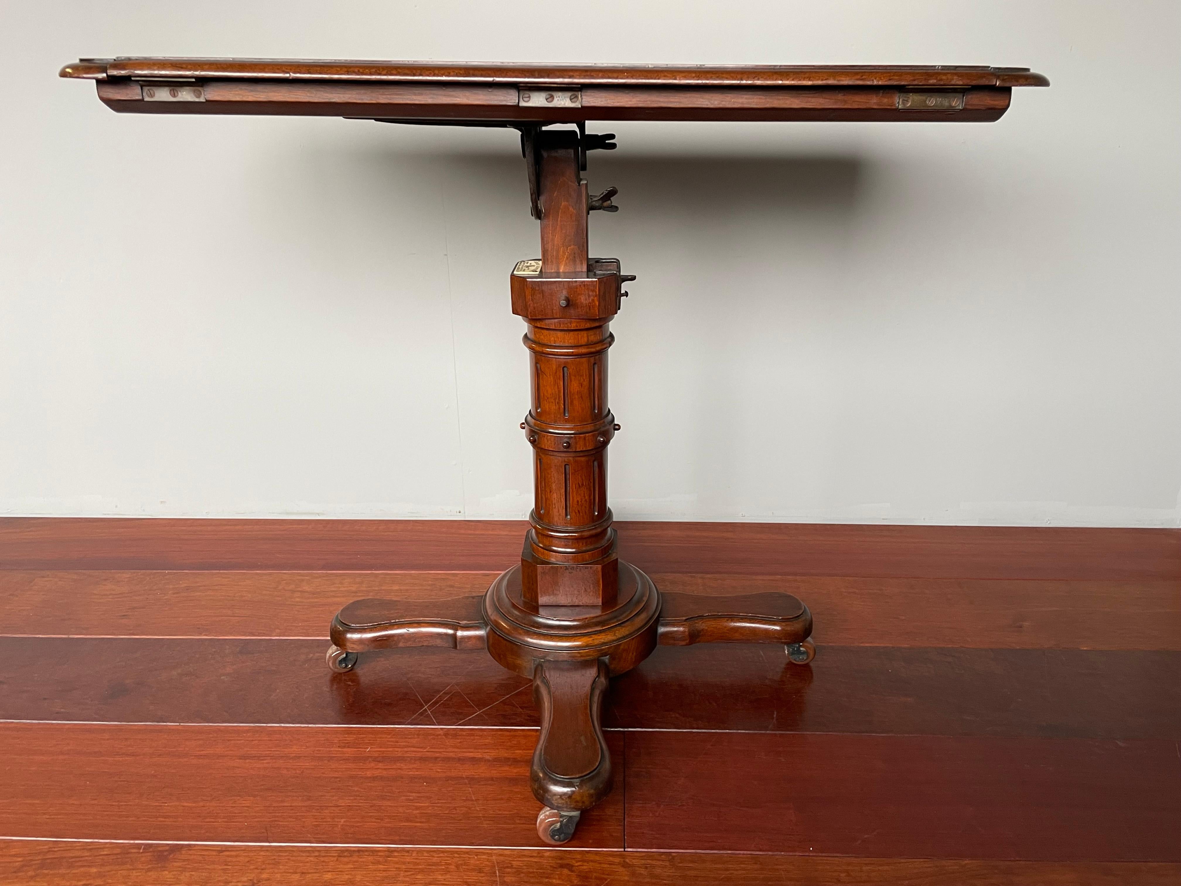 Hand-Carved Antique Adjustable Victorian Reading Table / Side Table / Lectern by John Carter