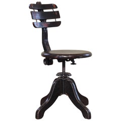 Antique Adjustable Wooden Desk Stool by Cook