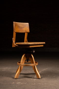 Antique Adjustable Wooden Swivel Drafting Stool