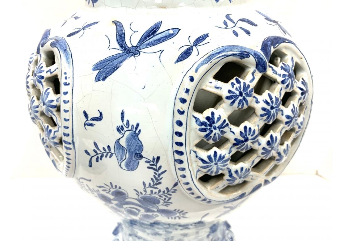Antique Adriaen Luffneu Delft Blue & White Tall Pierced & Cased Ginger Jars  For Sale 11