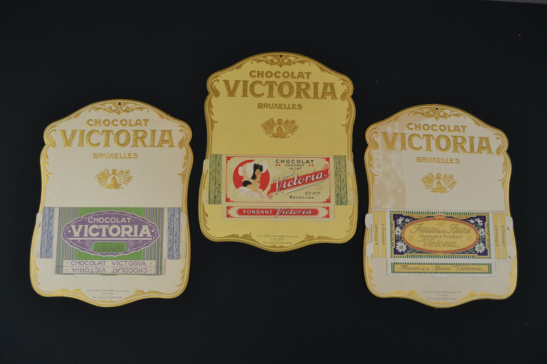 Art Nouveau Antique Advertising Chocolat Victoria Brussels, Set of 3