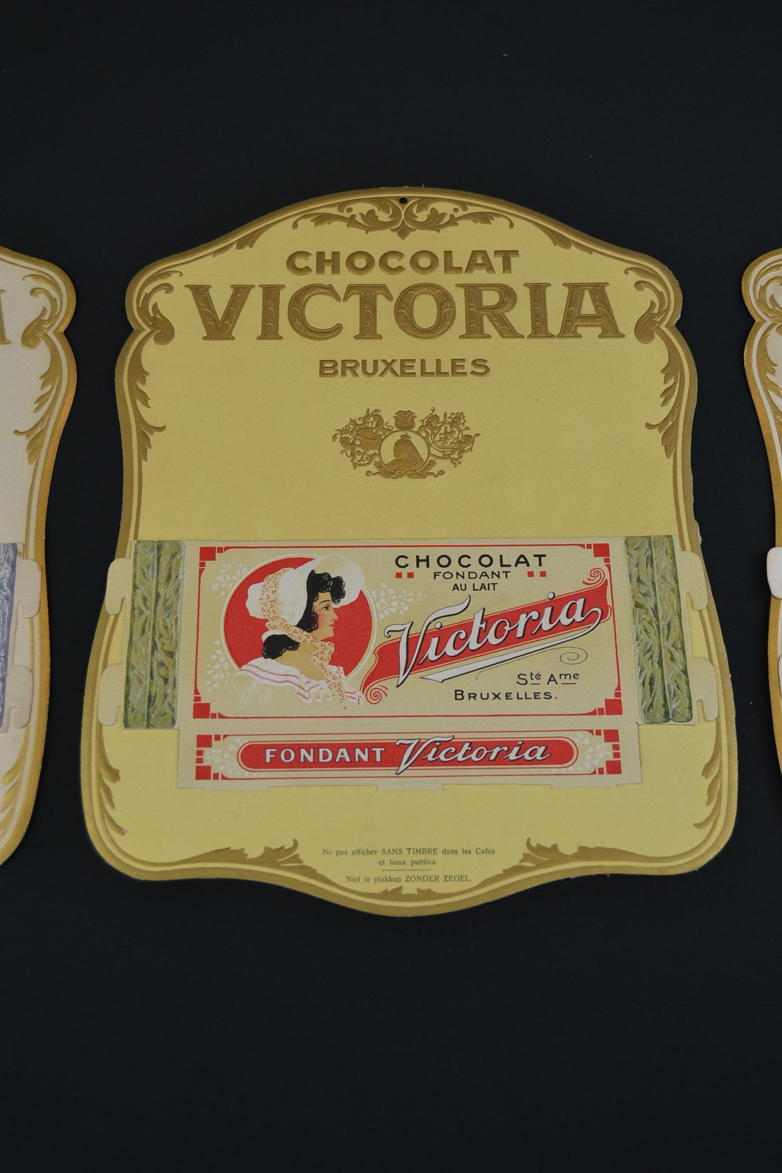Antique Advertising Chocolat Victoria Brussels, Set of 3 In Good Condition In Antwerp, BE