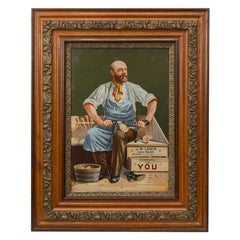 Lithographie publicitaire ancienne sur étain, J.B. Lewis Shoemaker Boston
