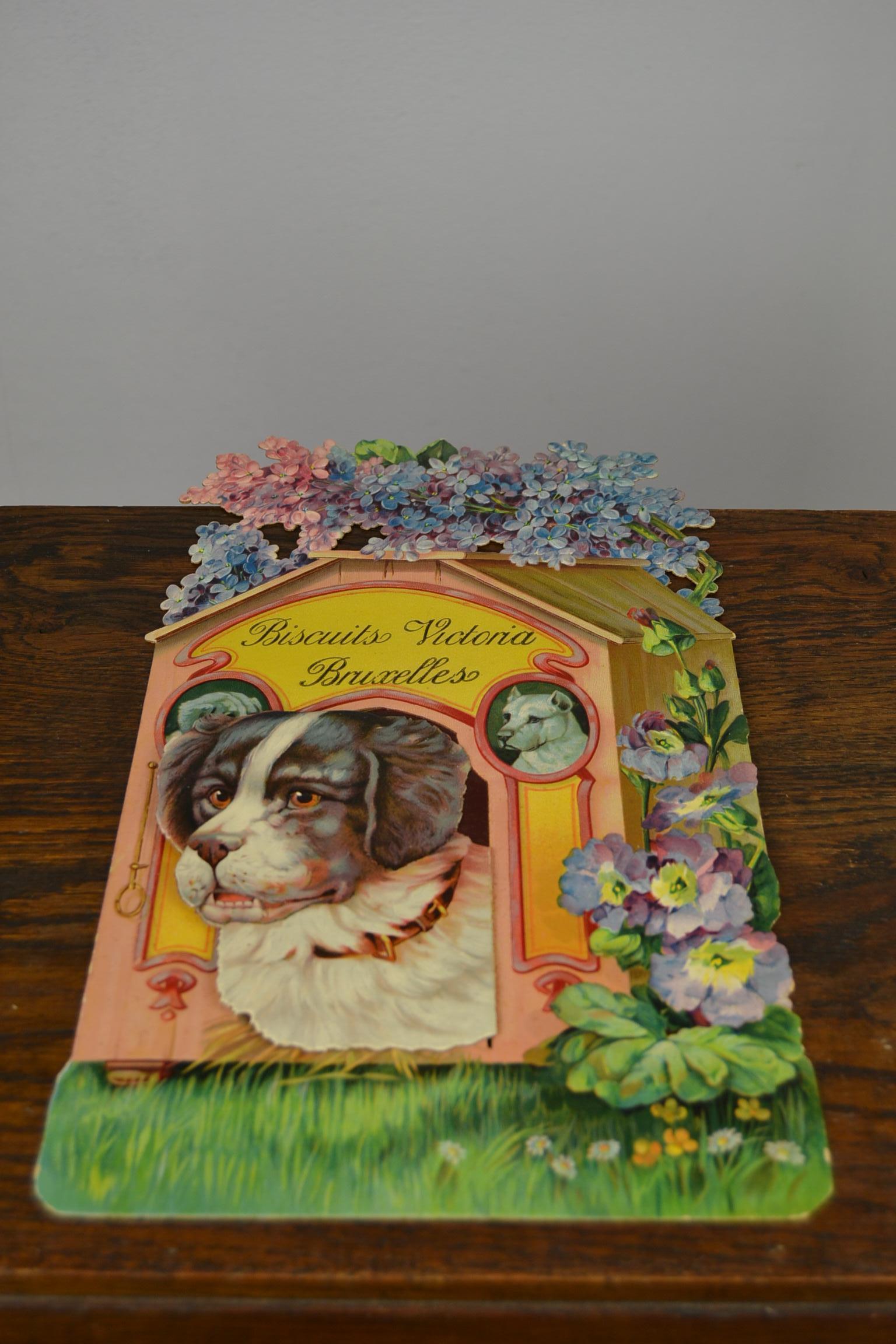 Antique Advertising Sign Biscuits Victoria Brussels Belgium with Suchard Dog 4