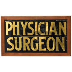 Antique Advertising Sign Physician Surgeon Reverse Paint Glass, Black/Gold Leaf