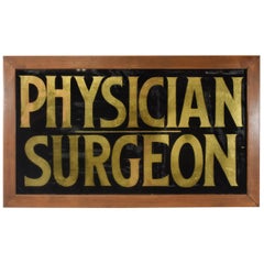 Antique Advertising Sign Physician Surgeon Reverse Paint Glass, Black/Gold Leaf