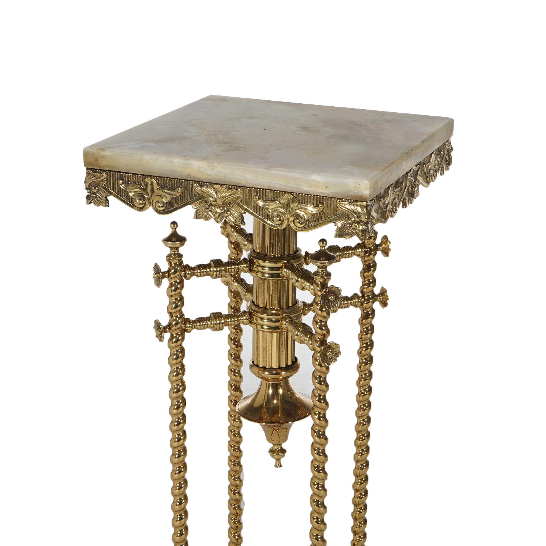 ***Ask About Reduced In-House Delivery Rates - Reliable Professional Service & Fully Insured***

Antique Aesthetic Brass Marble Top Plant Stand in the Manner of Bradley & Hubbard with Rope Twist Columns and Stylized Paw Feet, c1890

Measures- 35''H
