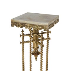Antique Aesthetic Bradley & Hubbard School Brass Marble Top Plant Stand