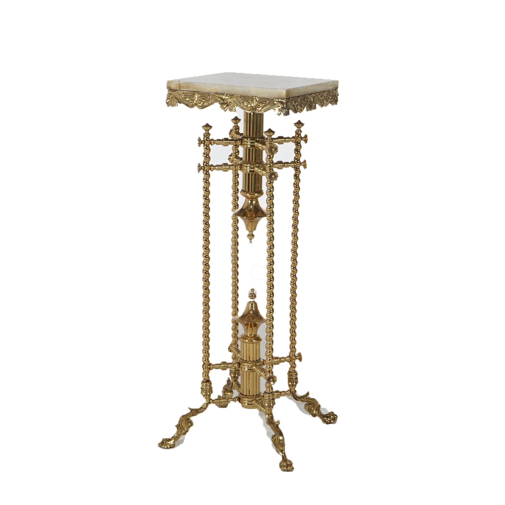 19th Century Antique Aesthetic Bradley & Hubbard School Brass Marble Top Plant Stand For Sale