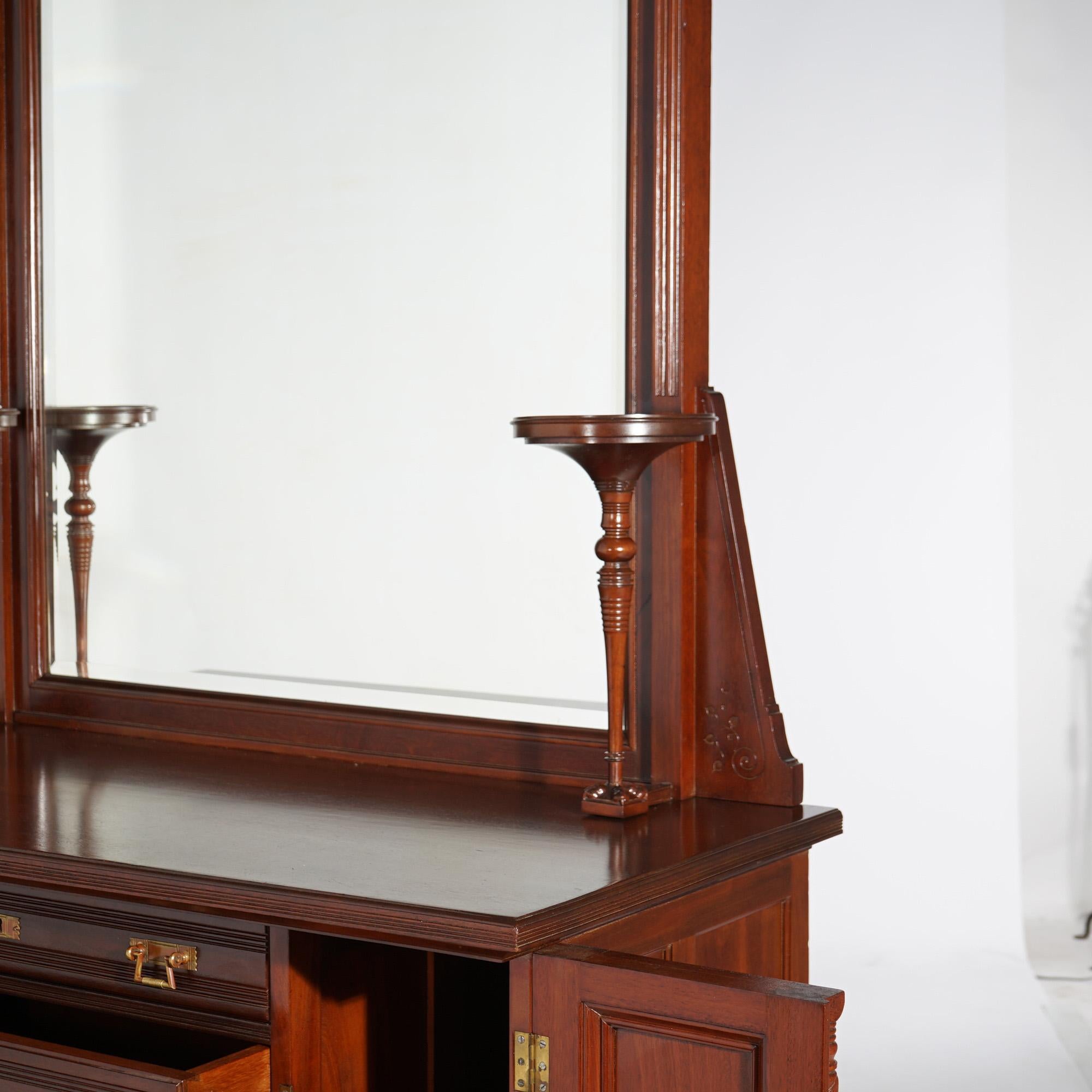 Antique Aesthetic Carved Mahogany Dresser with Mirror, circa 1890 5