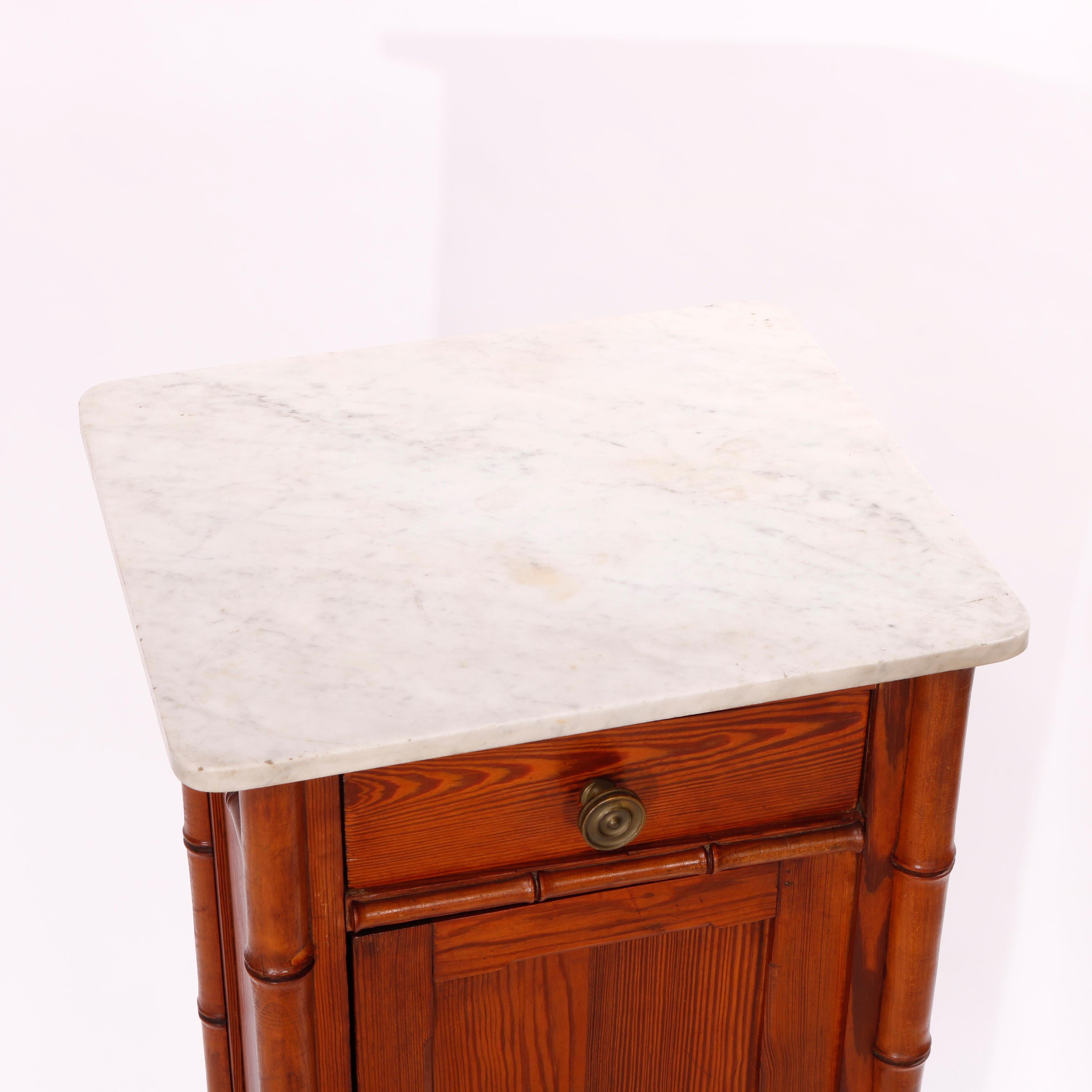 Antique Aesthetic Carved Oak Faux Bamboo Marble Top Side Stand, Circa 1890 For Sale 3