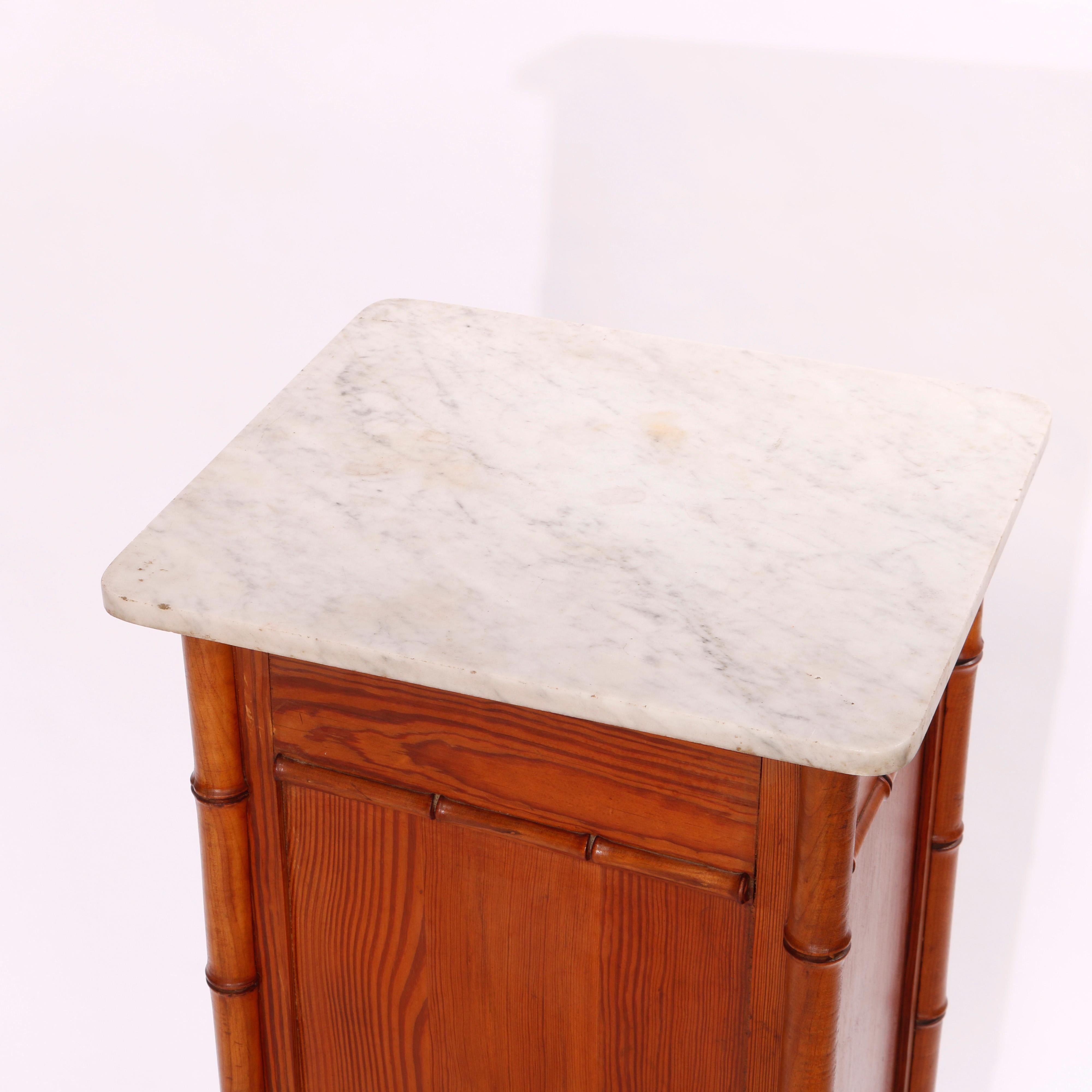 Antique Aesthetic Carved Oak Faux Bamboo Marble Top Side Stand, Circa 1890 For Sale 2