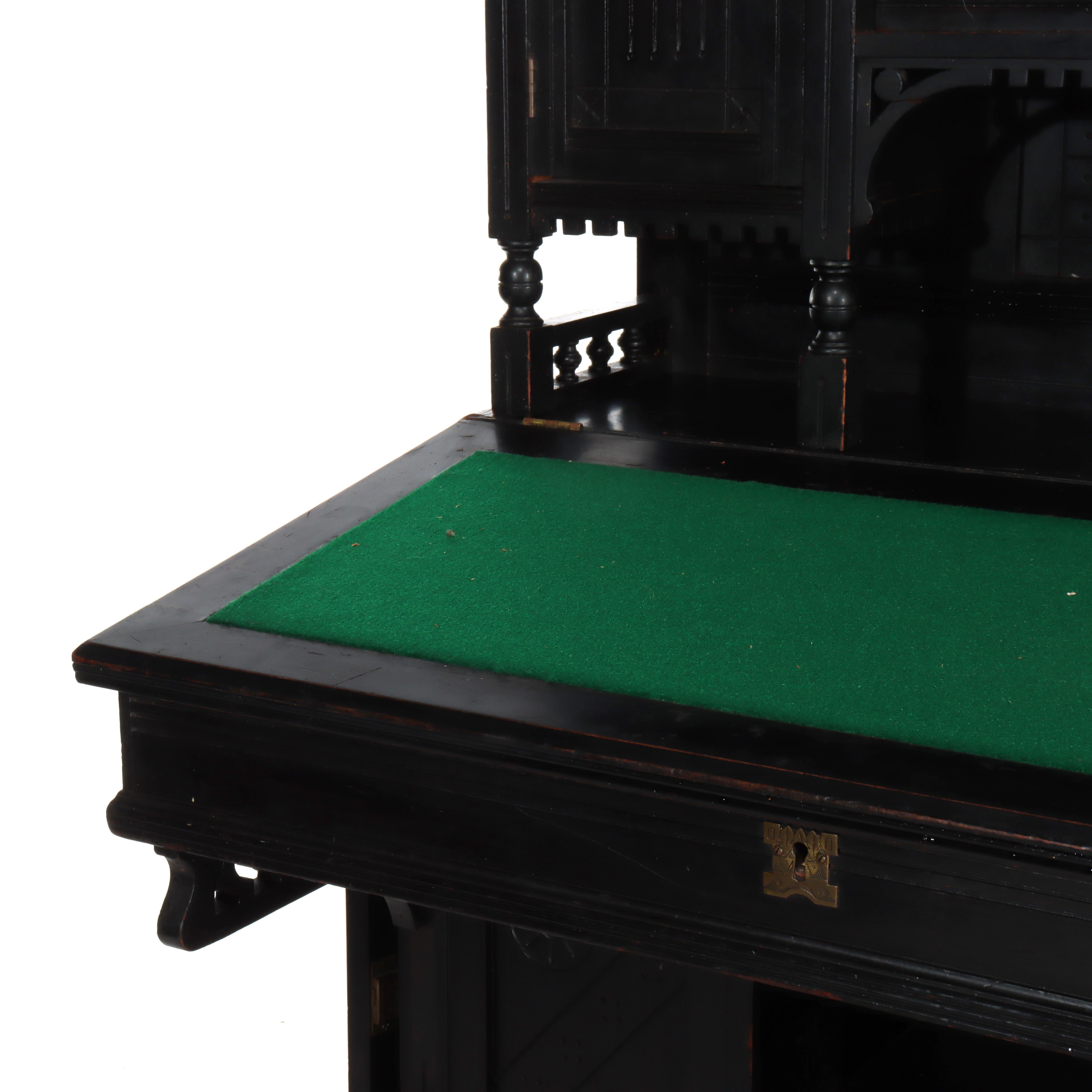 Antique Aesthetic Chip Carved Ebonized Cherry Lady’s Desk C1880 For Sale 2