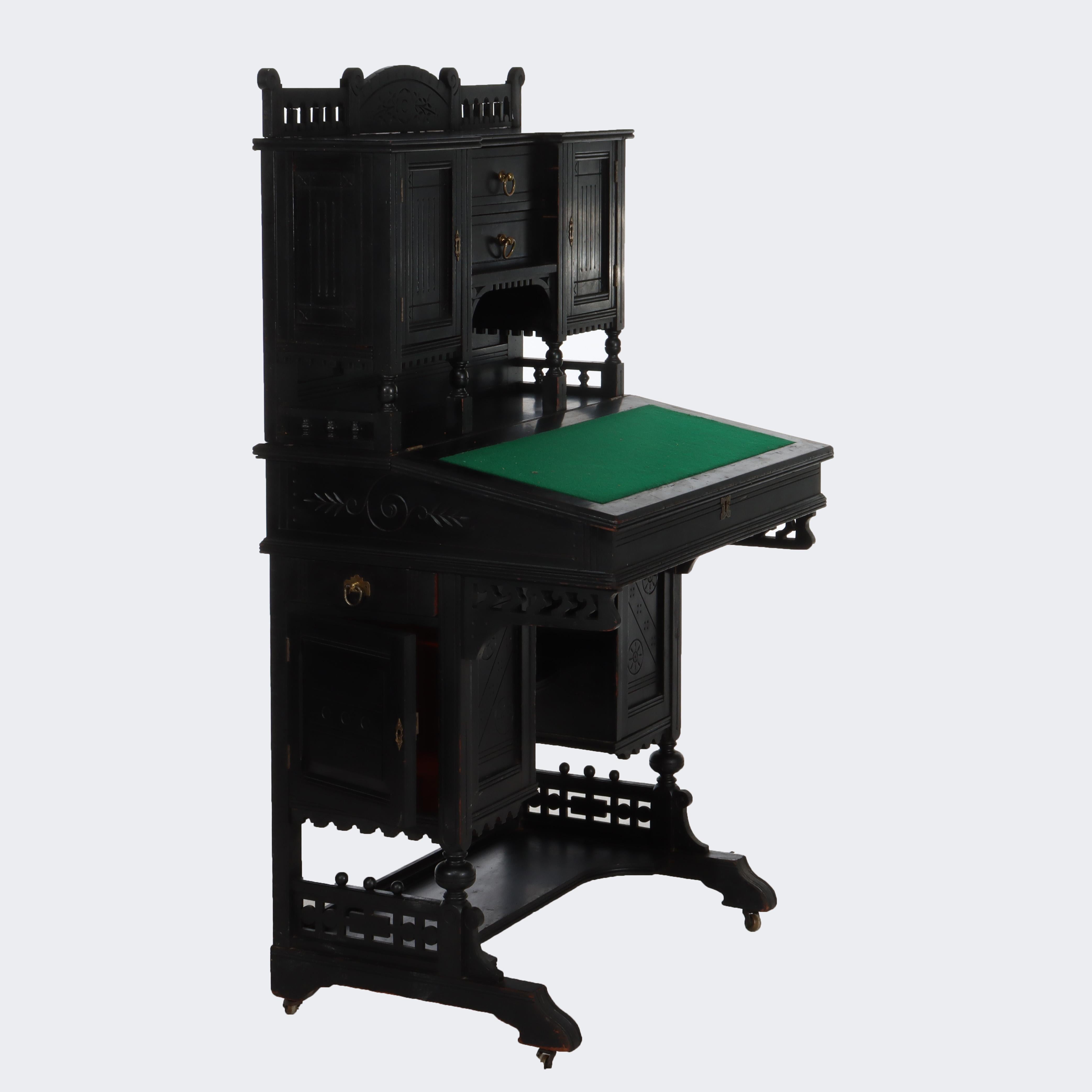 Antique Aesthetic Chip Carved Ebonized Cherry Lady’s Desk C1880 For Sale 3