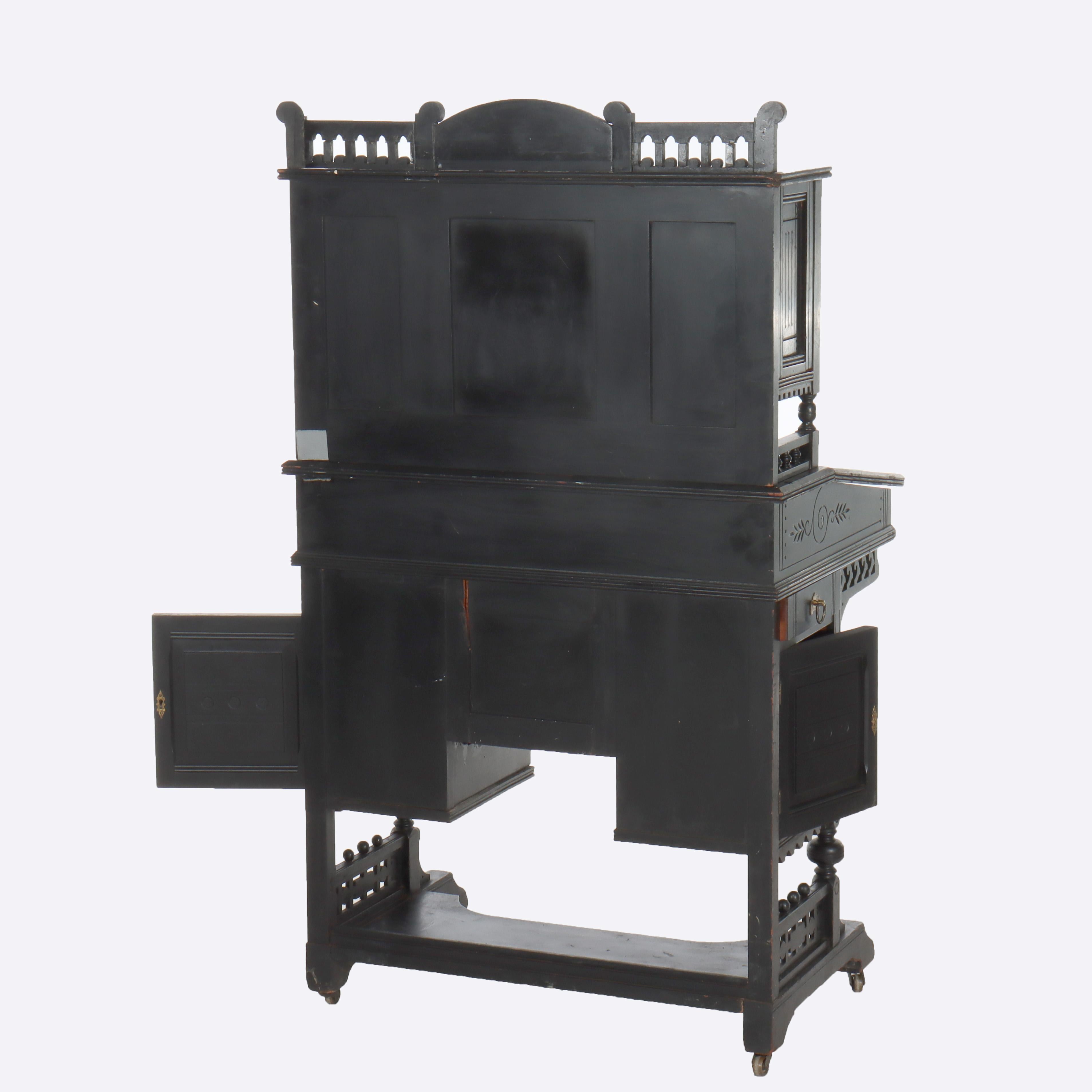 Antique Aesthetic Chip Carved Ebonized Cherry Lady’s Desk C1880 For Sale 4