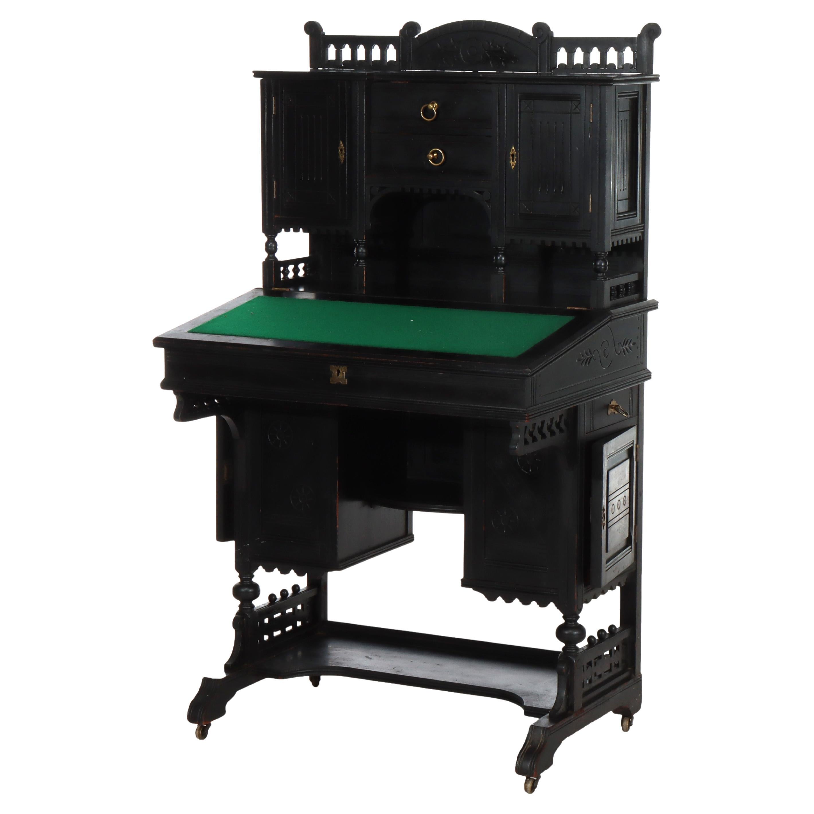 Antique Aesthetic Chip Carved Ebonized Cherry Lady’s Desk C1880 For Sale