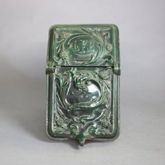 Antique Aesthetic Coal Scuttle Enameled & Embossed Serpent & Pine Cones , c1890