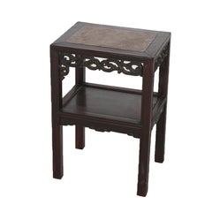 Antique Aesthetic Foliate Carved Rosewood & Rouge Marble Side Table C1910