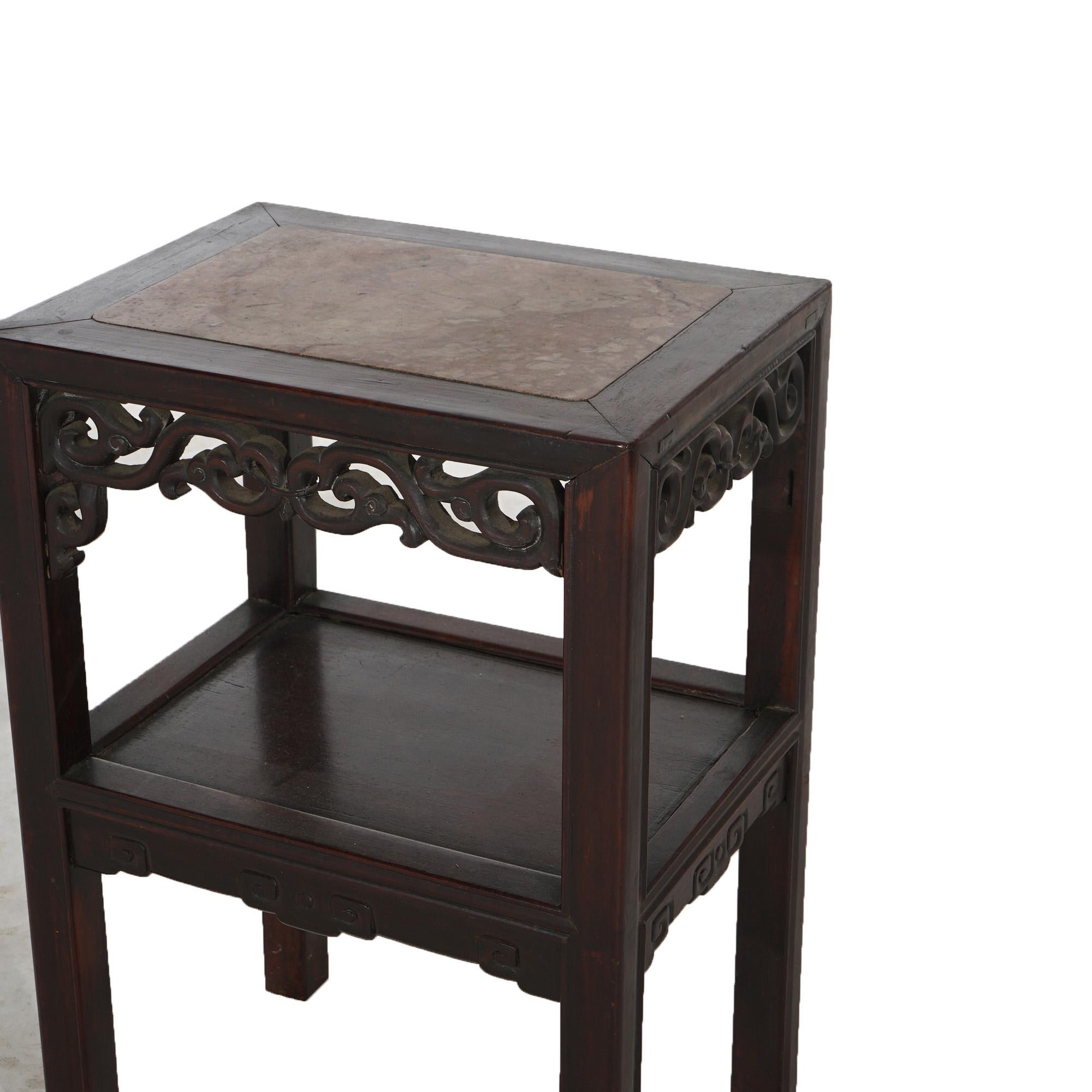 Antique Aesthetic Foliate Carved Rosewood & Rouge Marble Side Table C1910 In Good Condition For Sale In Big Flats, NY