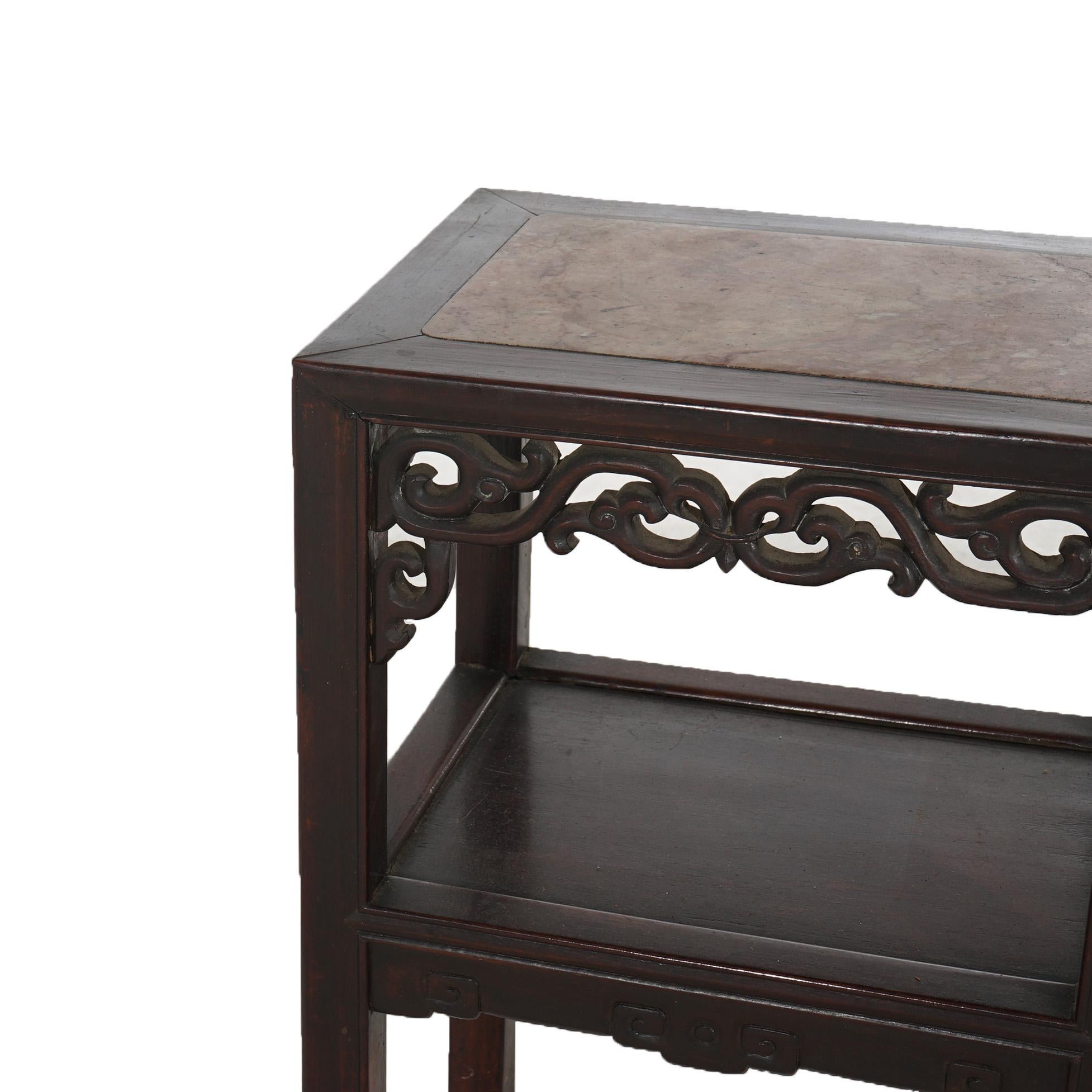 20th Century Antique Aesthetic Foliate Carved Rosewood & Rouge Marble Side Table C1910 For Sale