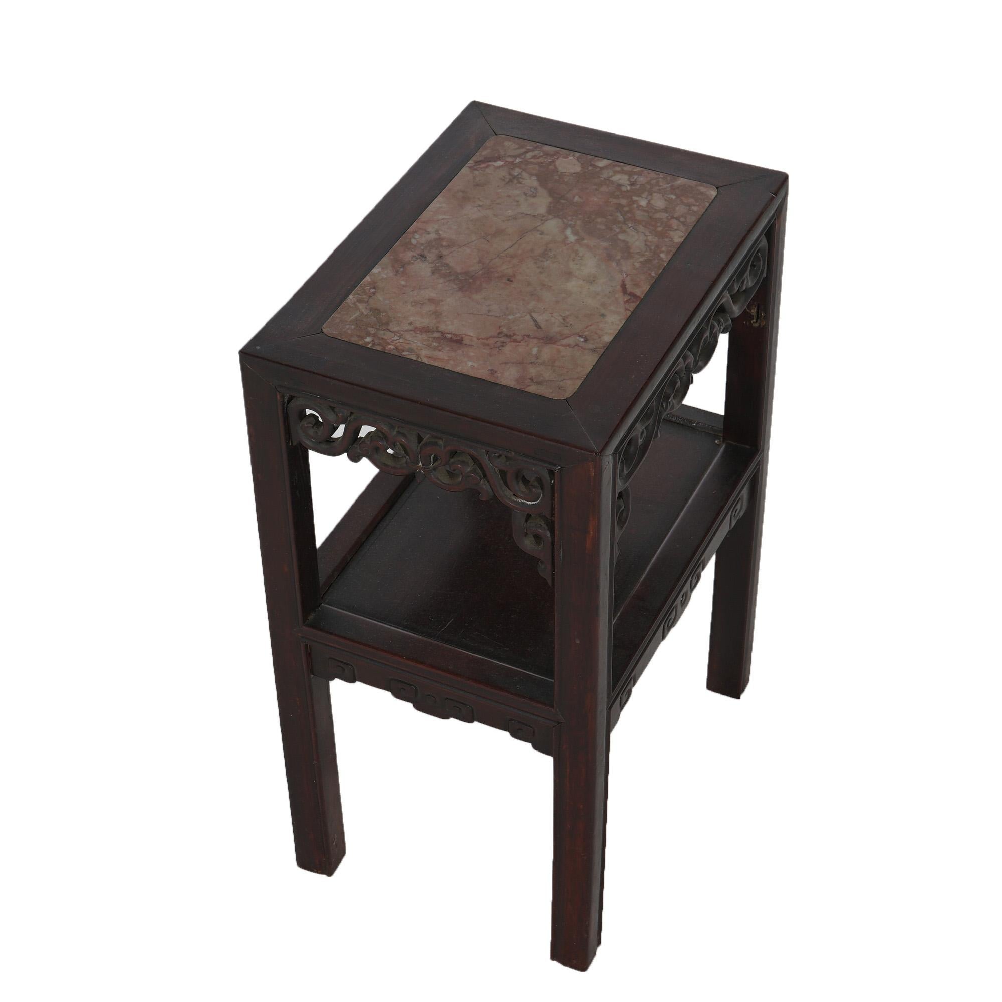 Antique Aesthetic Foliate Carved Rosewood & Rouge Marble Side Table C1910 For Sale 3