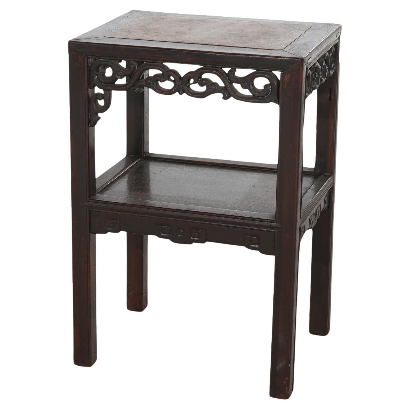 Antique Aesthetic Foliate Carved Rosewood & Rouge Marble Side Table C1910 For Sale