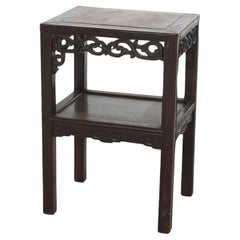 Antique Aesthetic Foliate Carved Rosewood & Rouge Marble Side Table C1910