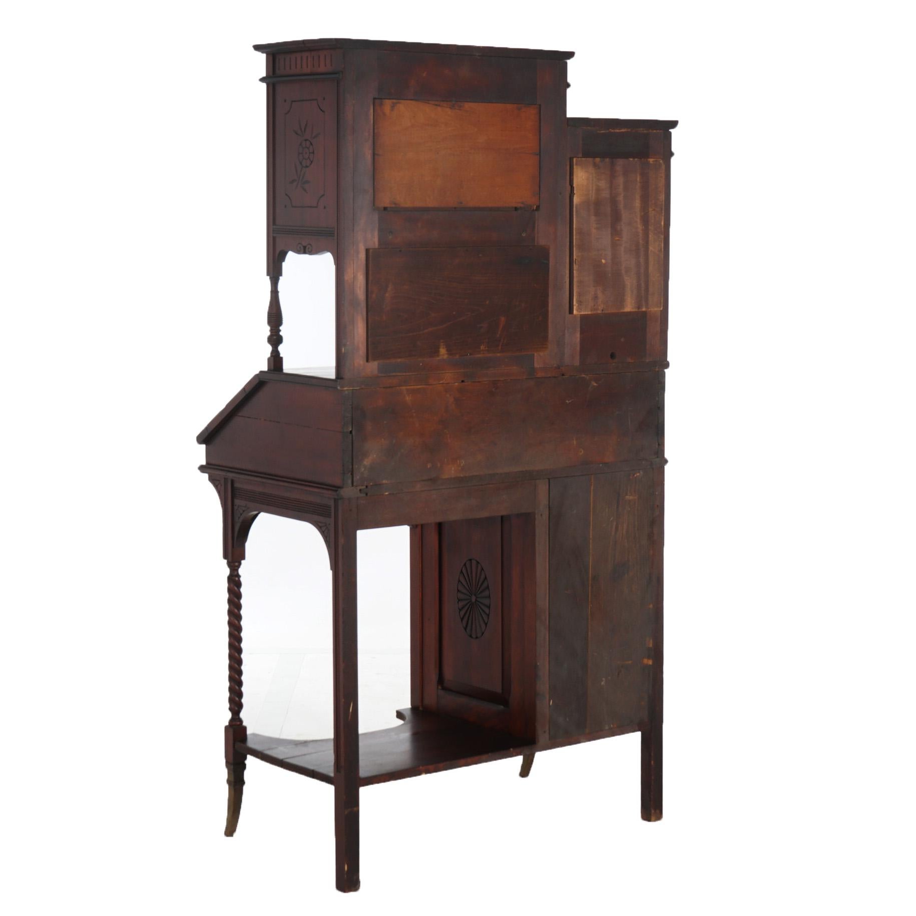 Antique Aesthetic Mahogany Drop Front Lady’s Desk with Jeweled Stained Glass 7